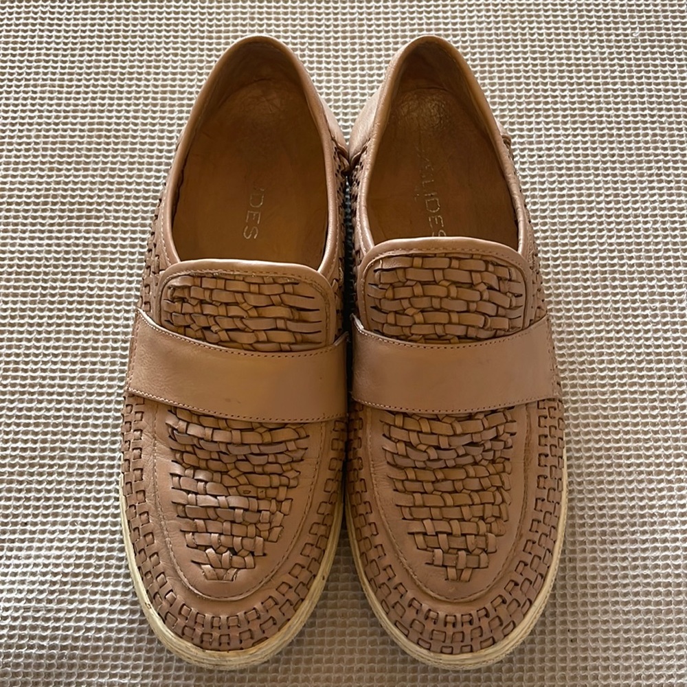 J Slides Pink Leather Woven Loafer Slip On Sneaker